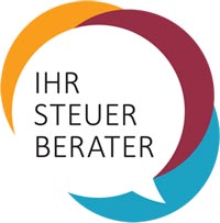 Logo mit dem Text "IHR STEUERBERATER" in Sprechblasen-Design und verschiedenen Farben.